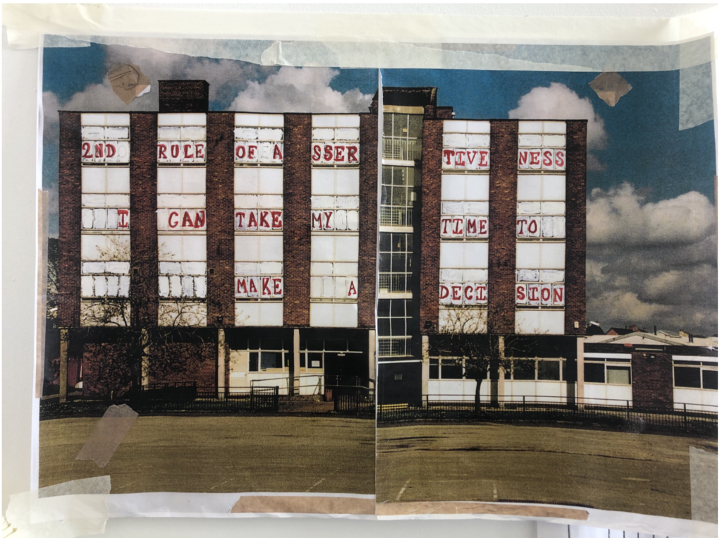 Working sketch by artist George Strom Fletcher using photographs of a building